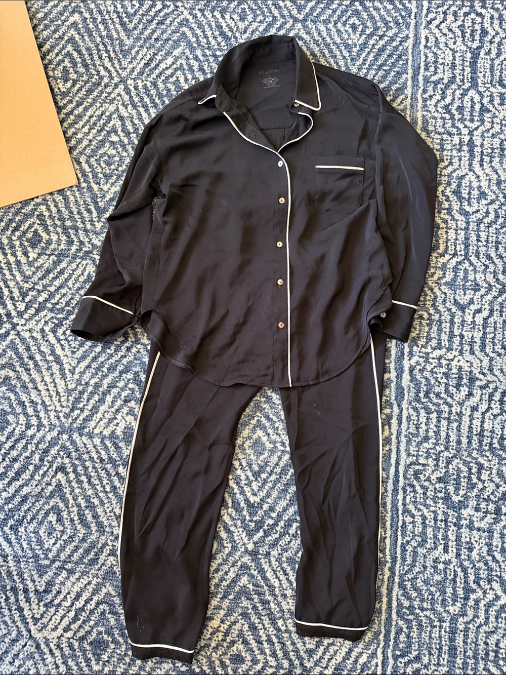 Negative Underwear Black Pajama Set with White Piping